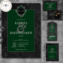 Dark Gothic Black Floral Satin Damask Green