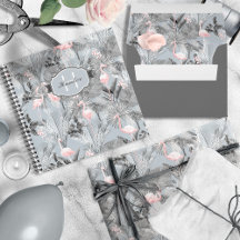 Flamingo Orchid Tropical Pattern Gray