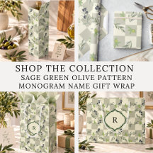 Sage Green Olive Pattern Monogram Name Gift Wrap