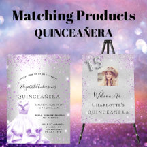 Quinceañera - silver metal purple glitter