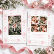 Coquette Pink Rose Bow Watercolor Christmas 