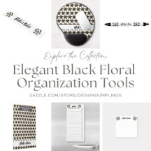 Elegant Black Floral Organization Tools