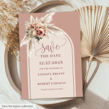 Dusty Pink Roses Pampas Arch Save the Date ROSE