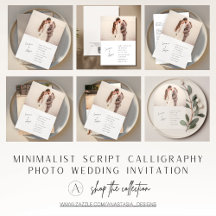 Minimalist Script Calligraphy Photo Wedding Invite