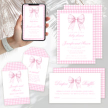 Cute pastel pink gingham bow baby girl shower