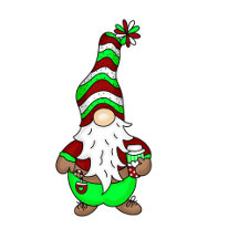 Hand drawn Cartoon Christmas Gnome with Coffee
