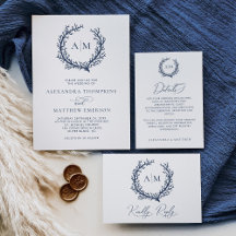 Nautical Navy Blue Monogram Crest Wedding 
