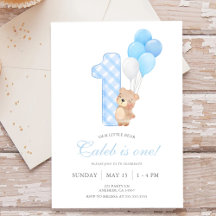 Blue Gingham Beary First Birthday