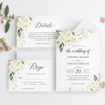 Greenery White Rose Floral Invitation Suite