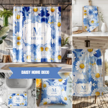 Blue Watercolor Daisy Monogram Decor