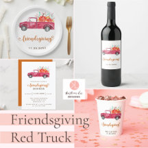 Friendsgiving Red Pickup Truck Pumpkins Script