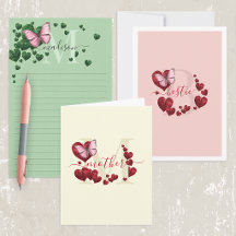 Pink Butterfly with Heart-Shaped Leaves