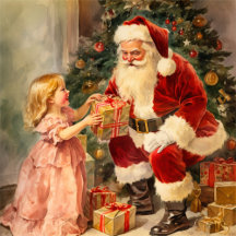 Vintage Santa & Child Watercolor