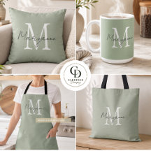 Modern Monogram Name Sage Green - Home 