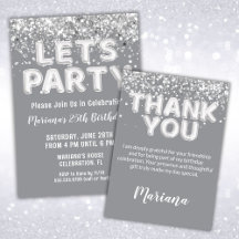 Gray Silver Glitter Birthday Party Supplies