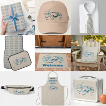 Blue Lobster Line Drawing On Sandy Beach Tan Color