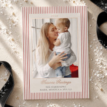 Elegant Old Money Stripe Family Holiday Cards