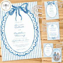 Whimsical Blue Watercolor Bow Stripe Wedding