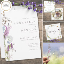 Purple Wildflower Watercolor Minimalist Wedding