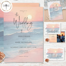 Modern Ocean Sunset Watercolor Beach Wedding