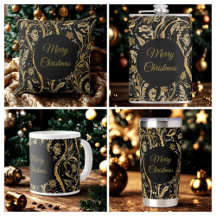 Luxury Black Gold Flowers Pattern, Merry Christmas