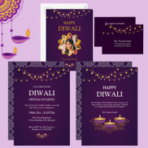 Elegant Mandala Diyas, String Lights Purple diwali