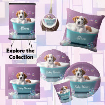 Cute puppy in a bathtub with soap bubbles 