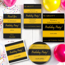 Modern Chic Black And Gold Stripes Birthday