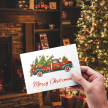 Vintage Classic Red Truck with Christmas Tree Suit