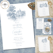 Elegant Dusty Blue Toile French Manor Wedding