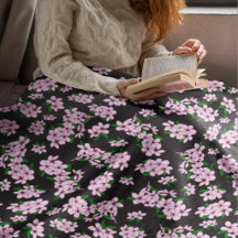 Cherry blossoms on black watercolor home decor