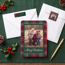 Classic Red Tartan Merry Christmas Photo Collage