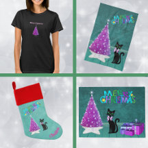 Pretty Black Cat Pink Sparkle Christmas Tree