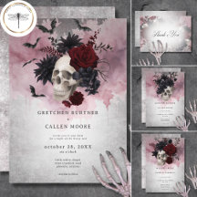 Gothic Black & Burgundy Skull & Spider Wedding