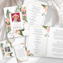 Pink Tropical Floral Celebration of Life Memorial