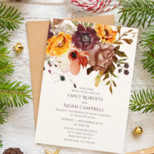 Autumn Plum Orange Watercolor Floral Wedding