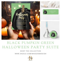 Green Black Pumpkin Halloween Invitation Suite