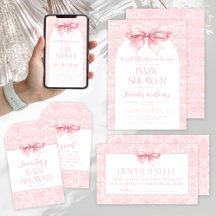 Cute Blush Pink Bow Ribbon Sweet Baby Girl Shower