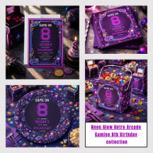 Neon Glow Retro Arcade Gaming 8th Birthday