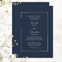 Elegant Navy Blue Gold Frame Minimal Wedding 