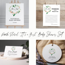Peach Floral "It's a Girl" Baby Shower Set