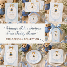 Vintage Blue Stripes Polo Teddy Bear Baby Shower