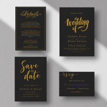 Elegant Classy Black And Gold Script Wedding