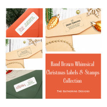 Hand Drawn Whimsical Christmas Labels And Stamps