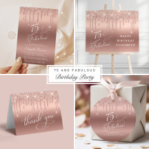 Elegant Rose Gold Glitter 75th Birthday Party