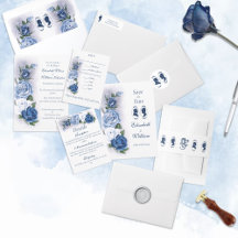 Elegant Blue Bridgerton Regency Cameo Roses