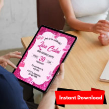 Pink Glitter Floral Girl Birthday Invitations