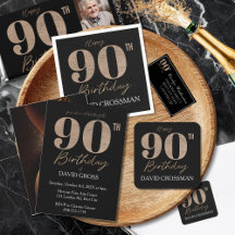 90th Birthday Gold on Black Swirl Collection