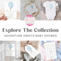 Adventure Awaits Blue Hot Air Balloon Baby Shower