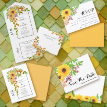 Yellow sunflowers and fall leaves wedding 